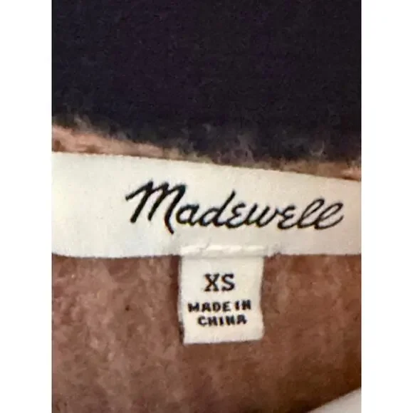 Madewell Striped Merino Wool Sweater XS Navy Blush Button Shoulder - Picture 2 of 6